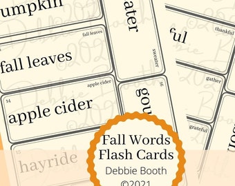 Fall Words Flash Cards Printable Junk Journal Autumn words Digital download