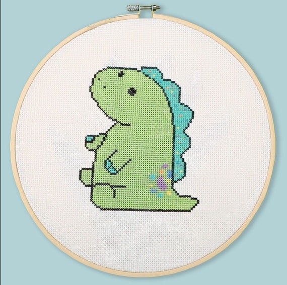 Digital Cross Stitch Pattern for Moriah Elizabeth's Pickle the Dinosaur.  Cross Stitch Pattern Download 