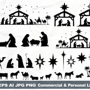 Nativity Silhouette Bundle Svg, Oh Holy Night svg, Silent night svg, Nativity Scene svg, Nativity set svg, O Holy Night svg, Religious Svg