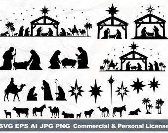 Nativity Silhouette Bundle Svg, Oh Holy Night svg, Silent night svg, Nativity Scene svg, Nativity set svg, O Holy Night svg, Religious Svg
