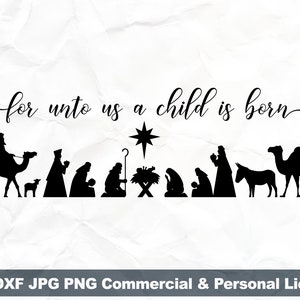 Für uns ein Kind wird Svg geboren, Krippe SVG, Die Sterne sind hell leuchtende SVG, religiöse Weihnachten Svg, Weihnachten SVG, Winter Svg