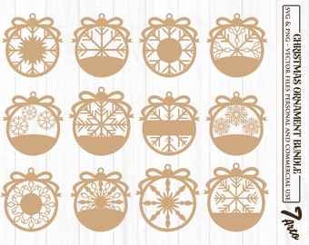 Christmas Ornament Snowflake bundle, Merry Christmas svg, Believe svg, Christmas cut file, Christmas scene svg, Round ornament svg,Christmas