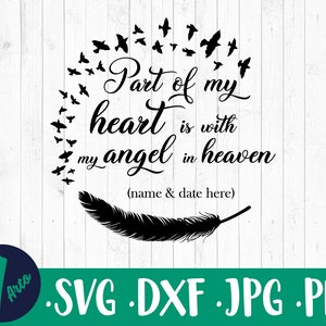 Parte de mi corazón está en el cielo, ornamento conmemorativo svg, refranes conmemorativos PNG, archivos svg de simpatía, en la memoria amorosa Svg, descansar en paz