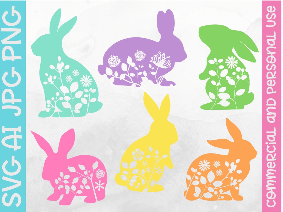 Floral Bunny SVG Bundle, Bunny With Flower, Easter Floral Rabbit ...