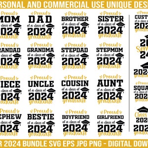 Fier d'un diplômé 2024 Svg, lot SVG de l'obtention du diplôme, chemise de remise des diplômes Design SVG, SVG diplômé 2024, famille fière, fière maman d'une personne âgée de 2024