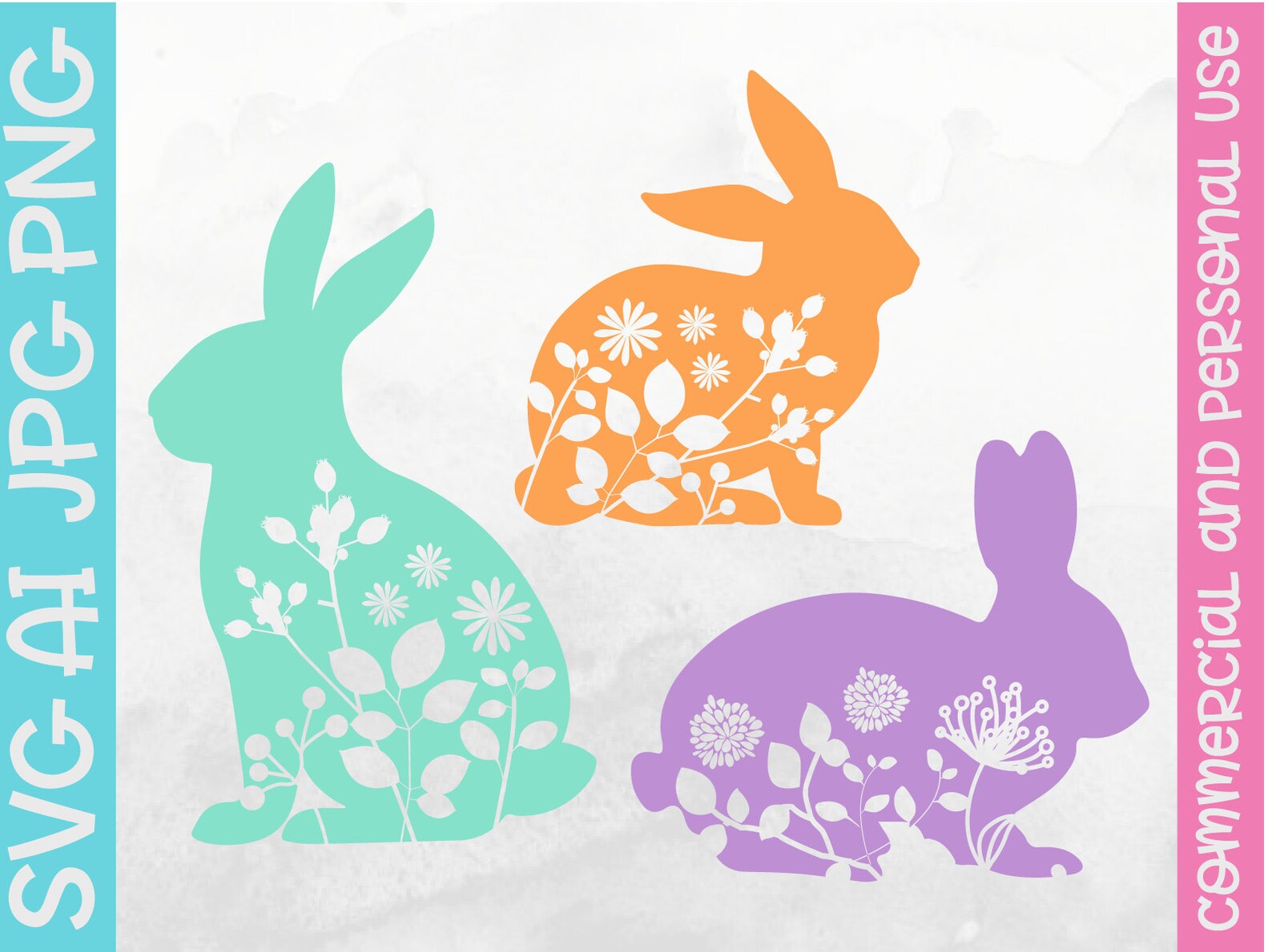 Floral Bunny SVG Bundle Bunny With Flower Easter Floral | Etsy