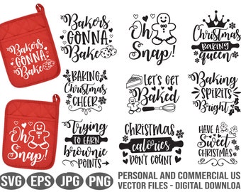 Porte-pot de Noël SVG Bundle, Cuisine SVG, Baking Svg, Citations de cuisine drôles, Fichier coupé, Porte-pot svg, Noël svg, Gant de four SVG