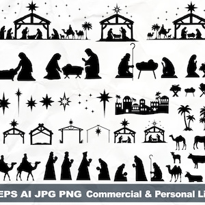 Pakiet sylwetki Narodzenia Pańskiego Svg, Oh Holy Night Svg, Cicha noc Svg, Scena Narodzenia Pańskiego Svg, Zestaw Narodzenia Pańskiego Svg, Wielkanoc 2025 Svg, Religijne Svg