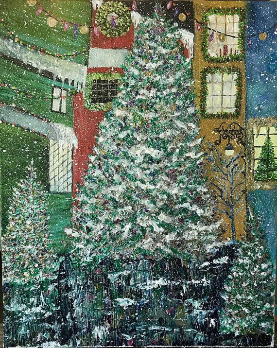 Christmas Tree Town Textured Painting Original Art Debbie Etsy etsy