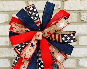 Patriotic Flag Bow, Red White and Blue Bow, 4th Of July, USA Flag Bow, Stars and Flag Bow, Bow for Lantern, America Bow, Patriotic Bow, Bow
