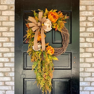 Fall Wreath for Front Door, Peony Grapevine Wreath, Fall Grapevine Wreath with Flowers, Large Fall Door Wreath, Autumn Front Door Wreath