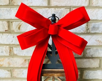 Red Velvet Christmas Bow, Red Velvet Outdoor Holiday Bow, Red Velvet Lantern Bow, Christmas Bow with Red Velvet Outdoor Ribbon, Wreath Bow