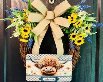 Cow Sunflower Door Wreath, Front Door Wreath with Cow, Cow Grapevine Door Wreath, Yellow Sunflower Door Wreath, Sunflower Cow Door Wreath