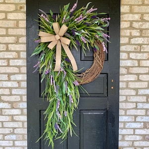 Saw Grass Wreath, Summer Wreath with Flowers, Summer Greenery Grapevine Wreath, Large Summer Door Wreath, Purple Flower Door Wreath, Wreath
