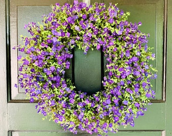 Floral Wreath with Purple Flowers, Everyday Floral Grapevine Wreath for Front Door, Wildflower Grapevine Wreath, Purple Flower Door Wreath