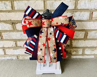 Patriotic Wreath Bow, Fourth of July Wreath Bow, Independence Day Wreath Bow, Fourth of July Lantern Bow, July 4th Lantern Bow, USA Bow