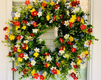 Wildflower Wreath for the Front Door, Wildflower Grapevine Door Wreath, Wildflower Floral Door Wreath, Wildflower Front Door Wreath