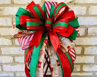 Hot Cocoa Lantern Bow, Christmas Bow for Wreath, Christmas Bow for Wreath with Hot Cocoa, Hot Cocoa Wreath, Candy Cane Wreath Bow, Holiday