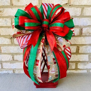 Hot Cocoa Lantern Bow, Christmas Bow for Wreath, Christmas Bow for Wreath with Hot Cocoa, Hot Cocoa Wreath, Candy Cane Wreath Bow, Holiday