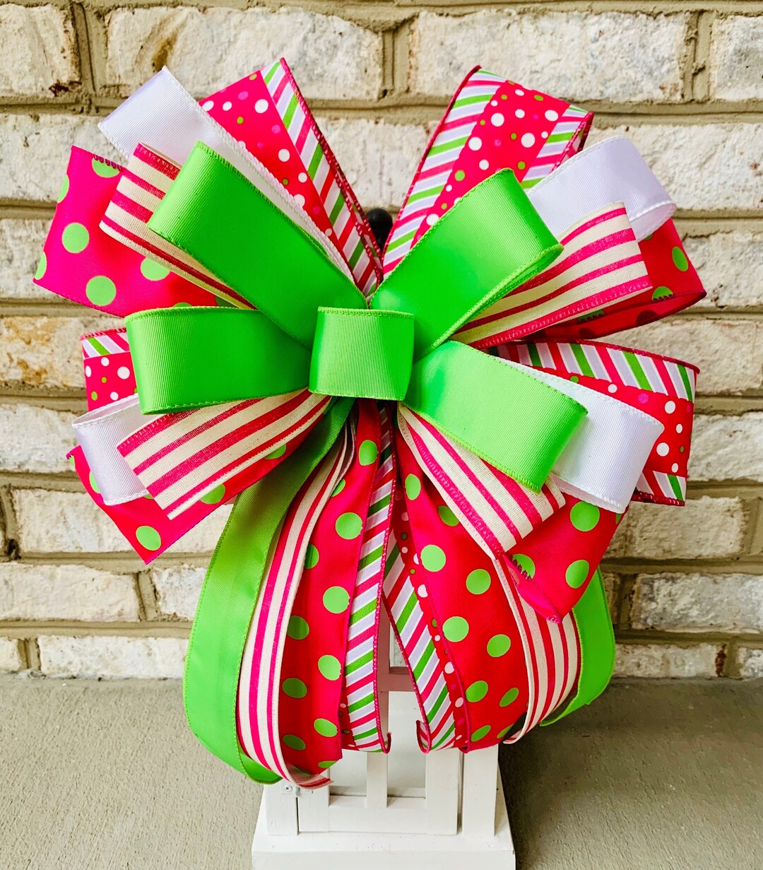 Summer Wreath Bow, Polka Dot Wreath Bow, Easter Wreath Bow, Hot Pink Wreath Bow, Multi Color
