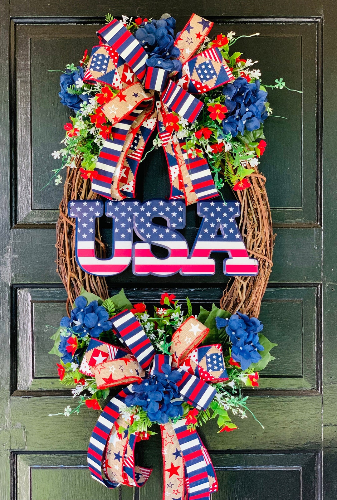 USA Patriotic Front Door Grapevine Wreath, Patriotic Door Wreath With ...