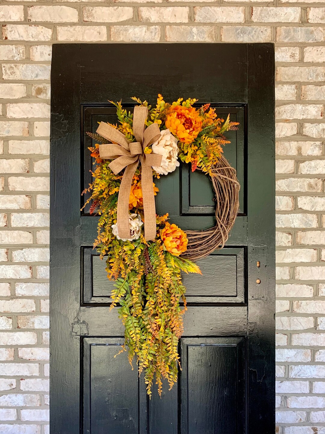 Fall Wreath for Front Door, Peony Grapevine Wreath, Fall Grapevine ...
