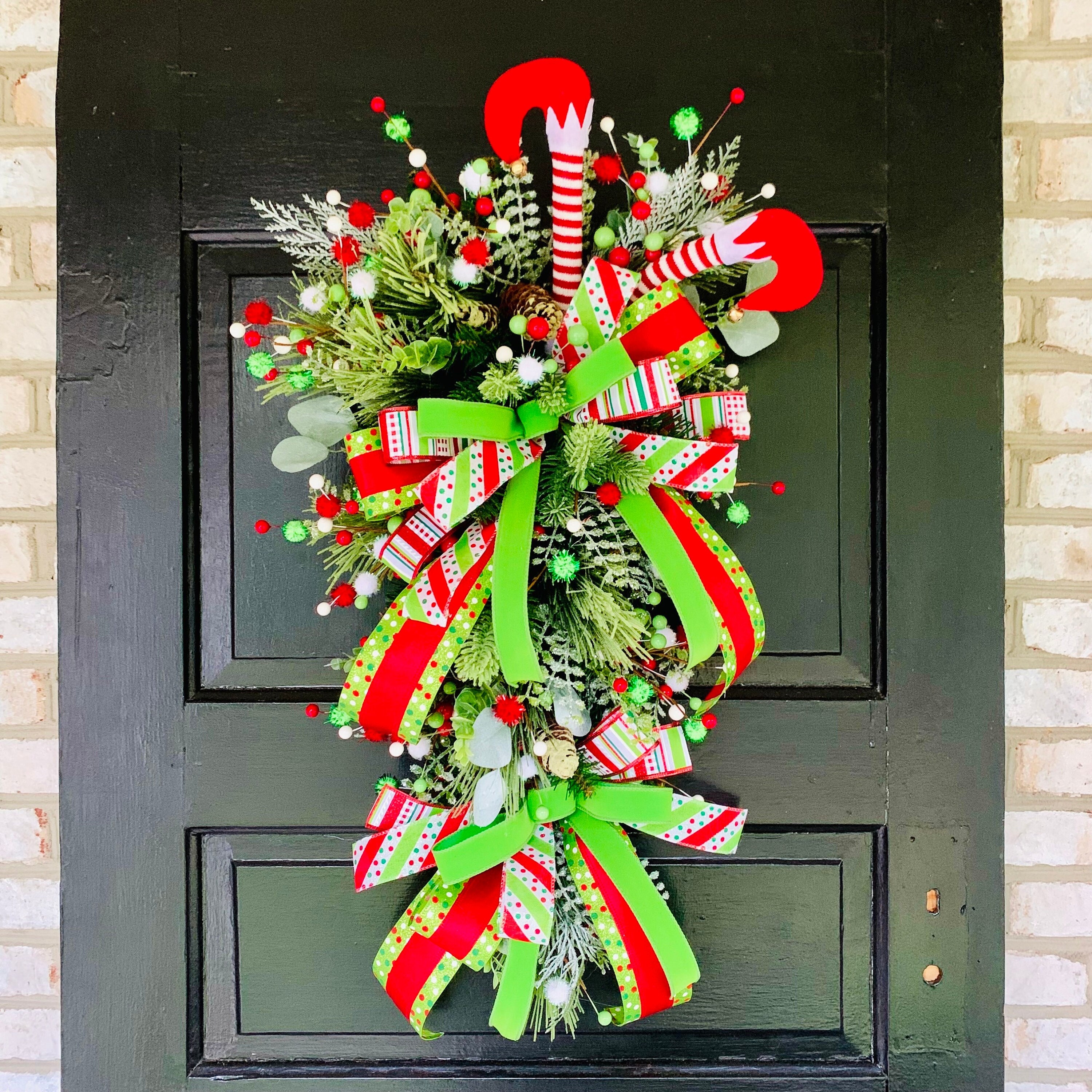 Christmas Elf Door Swag, Front Door Christmas Swag With Elf Legs
