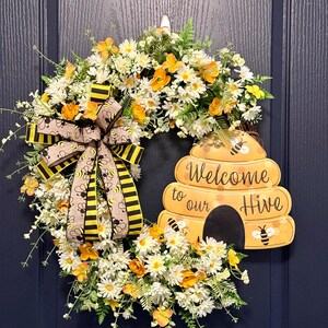 Bee Wreath for Front Door, Bee Wreath With Sign, Bumble Bee Grapevine ...
