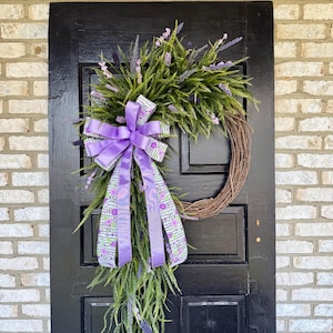 Saw Grass Wreath, Spring Wreath with Flowers, Spring Greenery Grapevine Wreath, Large Spring Door Wreath, Purple Flower Door Wreath, Wreath