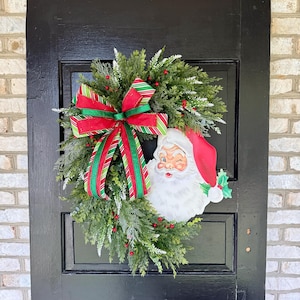 Santa Door Wreath, Santa Christmas Door Wreath, Santa Grapevine Wreath, Christmas Wreath with Winking Santa, Traditional Santa Door Wreath