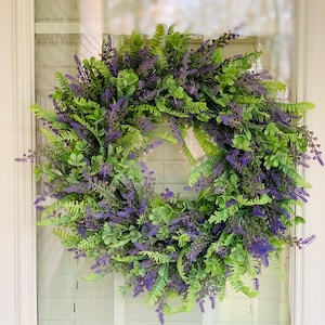 Lavender Front Door Wreath, Lavender Grapevine Door Wreath, Lavender and Greenery Door Wreath, Purple Lavender Door Wreath, Fern Door Wreath
