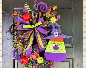 Halloween Witch Grapevine Door Wreath, Halloween Door Wreath, Witch Wreath For Door, Halloween Door Decor, Large Halloween Pumpkin Wreath