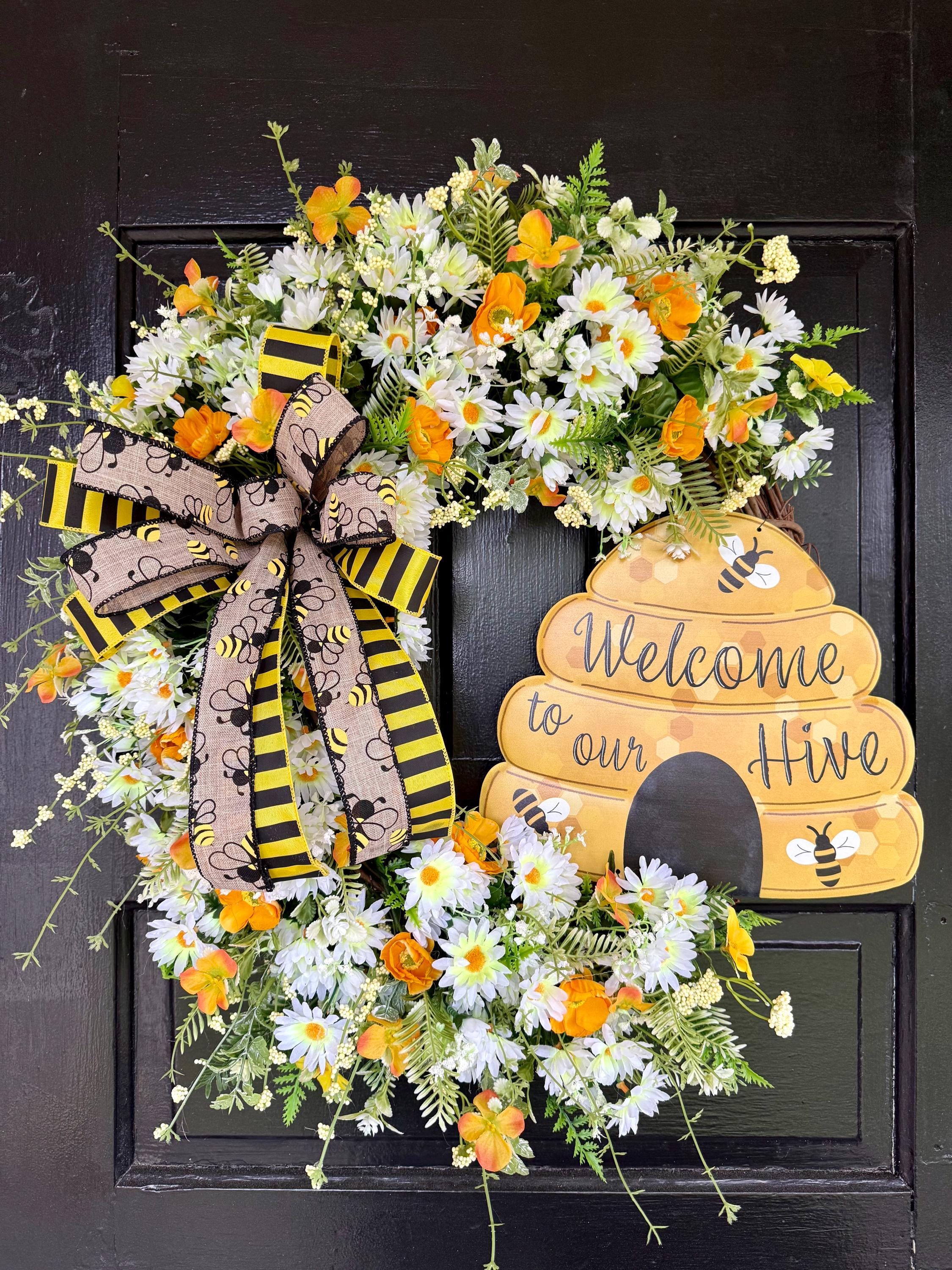 Bee Wreath for Front Door, Bee Wreath With Sign, Bumble Bee Grapevine ...