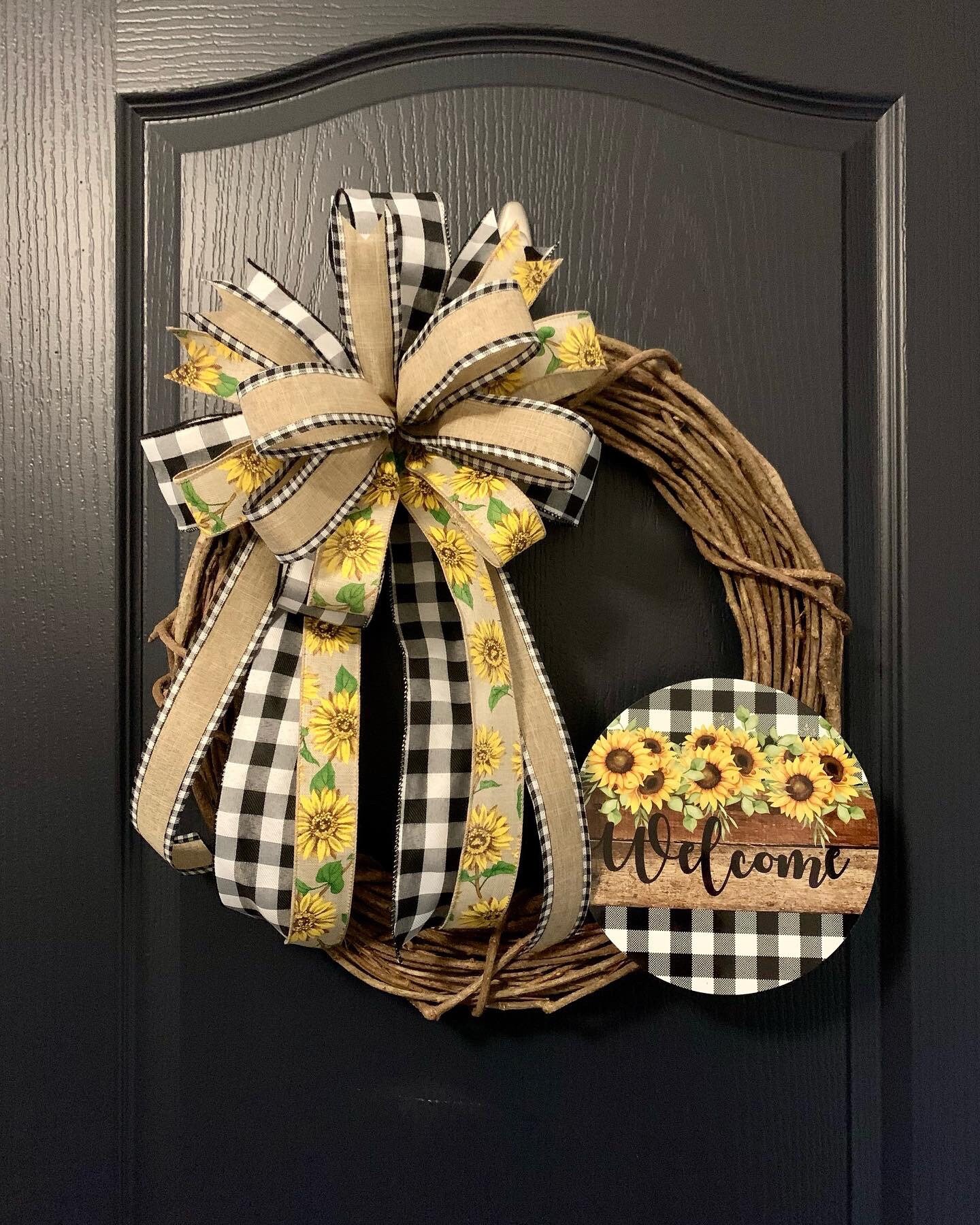 Sunflower Welcome Wreath for Front Door, Sunflower Grapevine Door ...