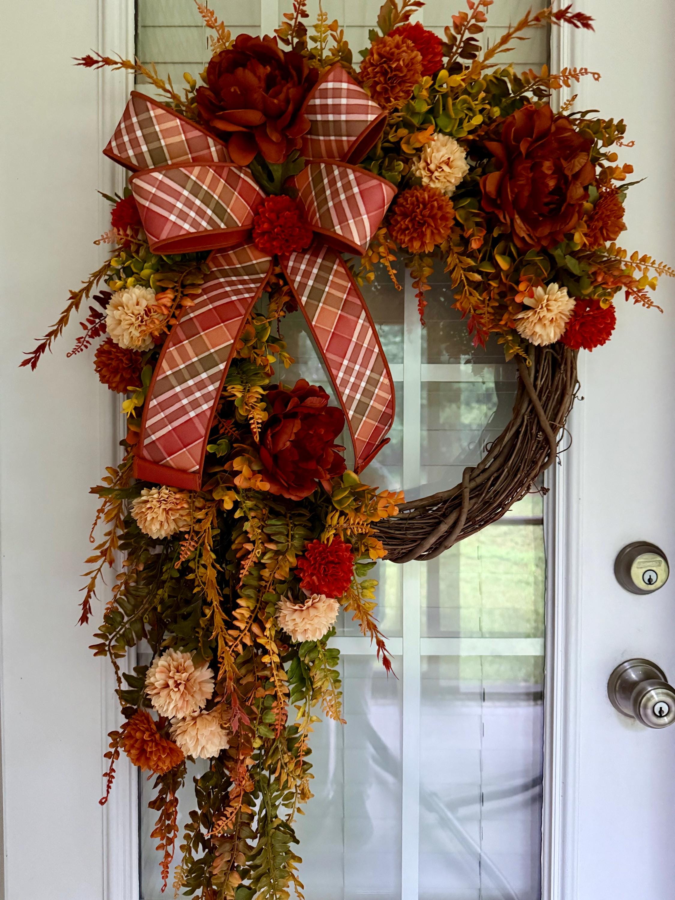 Fall Wreath for Front Door, Peony Grapevine Wreath, Autumn Wreath With ...