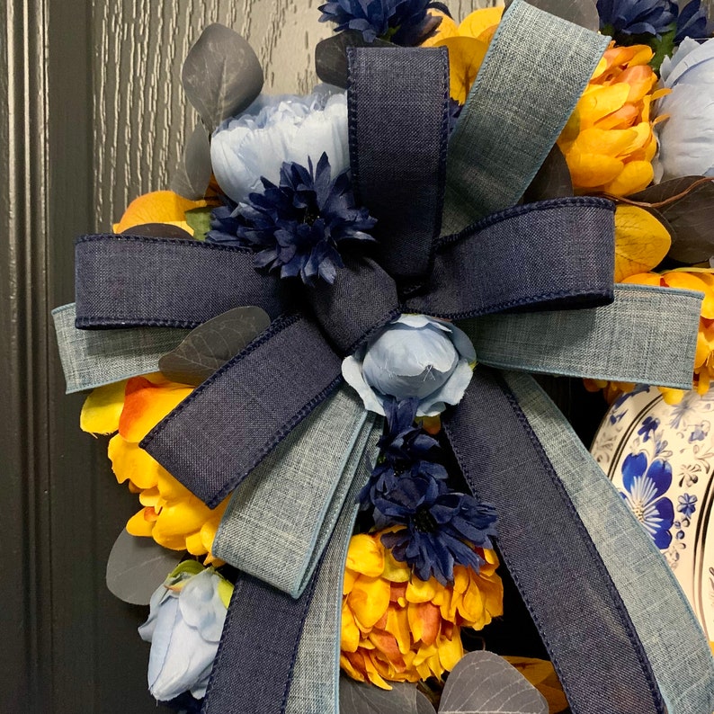 Blue Pumpkin Fall Wreath: Grapevine Door Decor With Peonies - Etsy