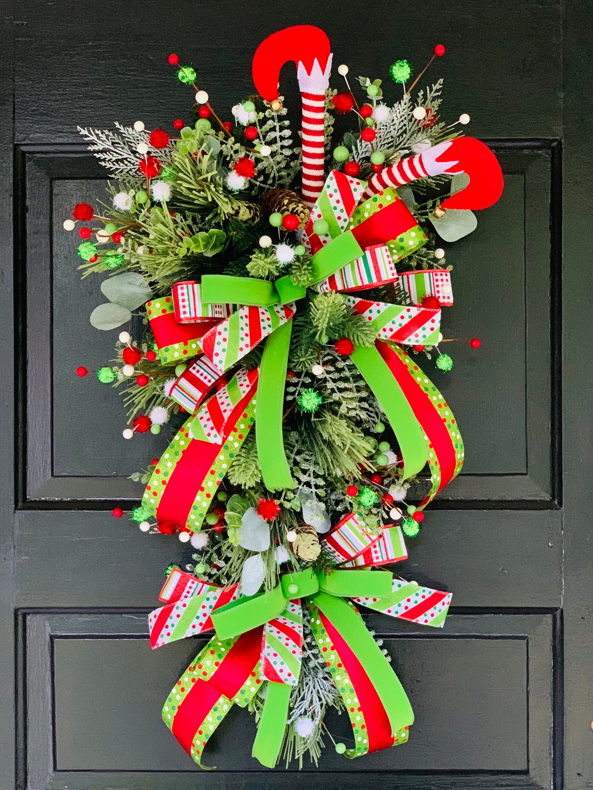 Christmas Elf Door Swag, Front Door Christmas Swag With Elf Legs