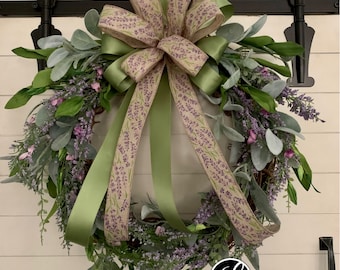 Purple Lavender Wreath, Wreath with Lavender, Purple Wreath, Farmhouse Wreath, Year Round Wreath, Bridal Wreath, Lavender Green Wreath