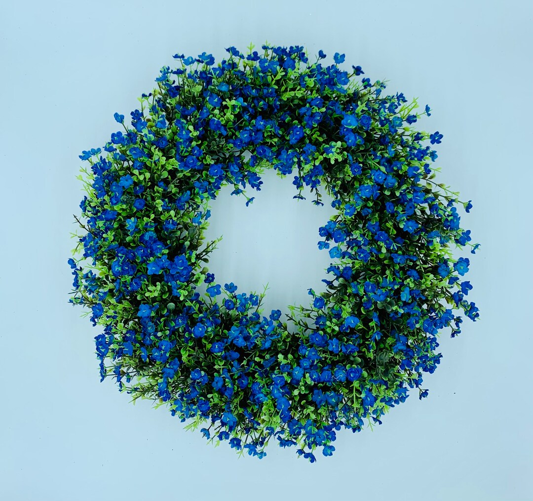 Floral Wreath With Blue Flowers, Floral Grapevine Wreath for Front Door