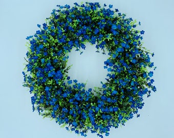 Floral Wreath with Blue Flowers, Floral Grapevine Wreath for Front Door, Wildflower Grapevine Wreath, Blue Flower Front Door Wreath