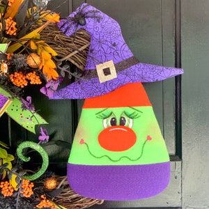 Halloween Wreath With Witch for Front Door, Witch and Candy Corn Wreath ...