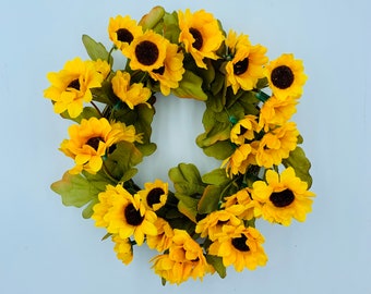 Mini Sunflower Wreath, Mini Wreath with Sunflowers, Small Sunflower Wreath, Sunflower Candle Wreath, Yellow Sunflower Mini Wreath, Sunflower