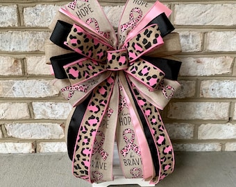 Breast Cancer Awareness Bow, Breast Cancer Lantern Bow, Breast Cancer Survivor Bow, Breast Cancer Bow, Pink Wreath Bow, Cancer Wreath Bow