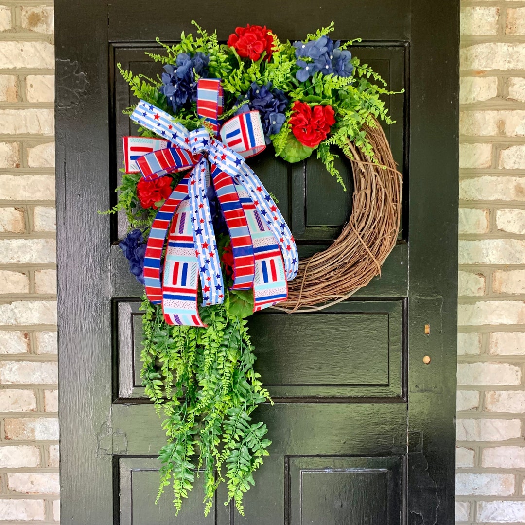 Patriotic Front Door Wreath, 4th of July Wreath, Summer Grapevine ...