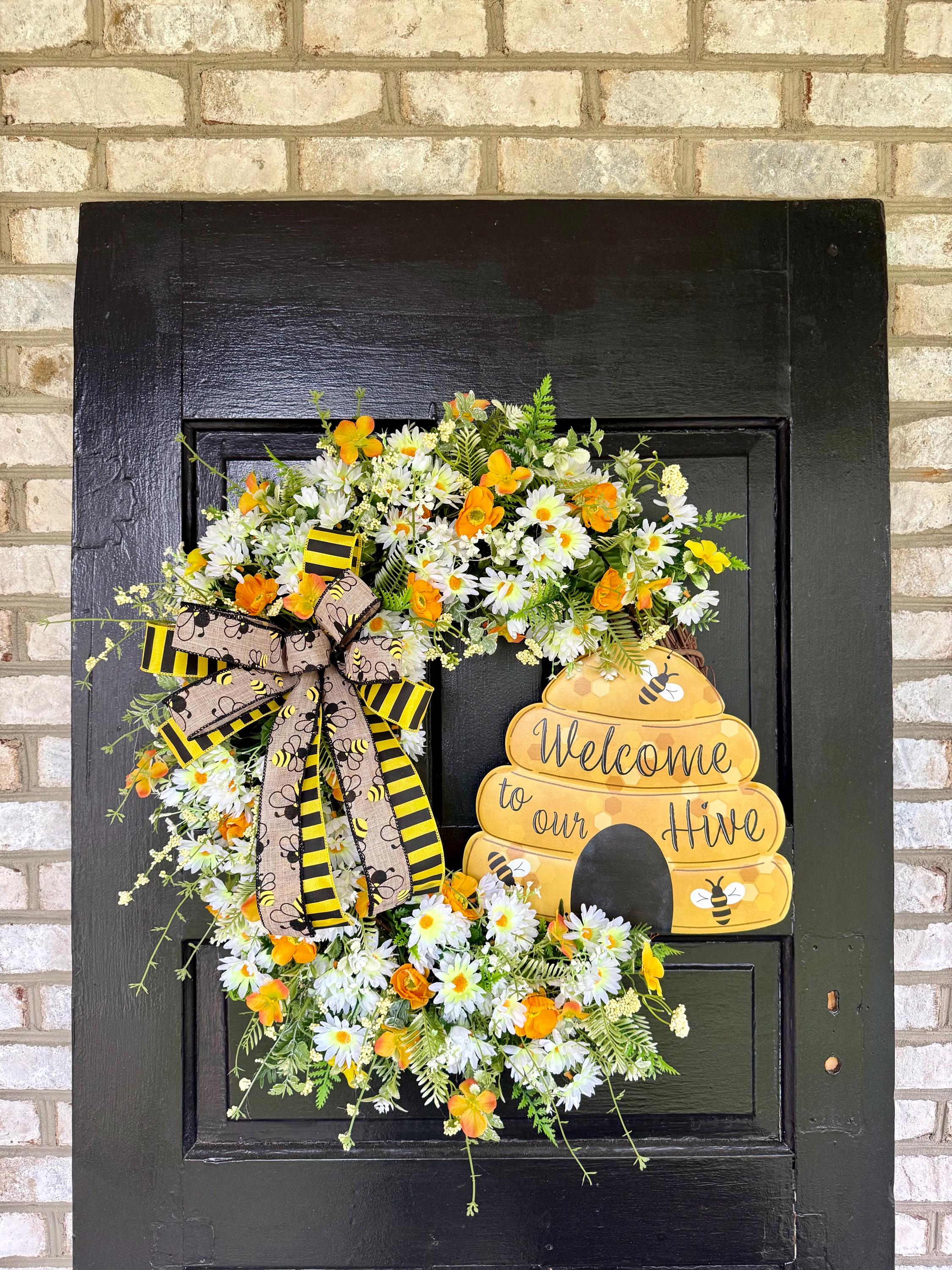 Bee Wreath for Front Door, Bee Wreath With Sign, Bumble Bee Grapevine ...