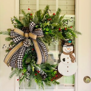 Snowman Winter Wreath for the Front Door, Snowman Grapevine Wreath, Winter Grapevine Wreath, Winter Snowman Door Wreath, Winter Door Wreath