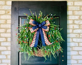 Patriotic Grapevine Wreath, Fourth of July Front Door Wreath, Memorial Day Wreath, Red White and Blue Wreath, Independence Day Door Wreath