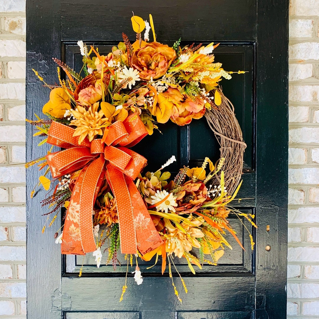 Fall Wreath for Front Door, Fall Peony Grapevine Wreath, Fall Floral ...