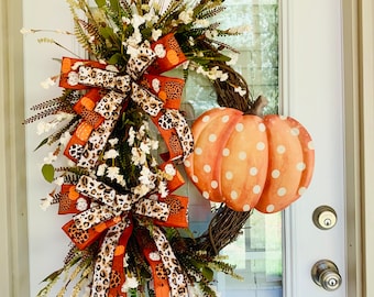 Fall Front Door Grapevine Wreath, Fall Pumpkin Door Wreath, Large Fall Pumpkin Door Wreath, Oval Fall Pumpkin Door Wreath, Pumpkin Wreath