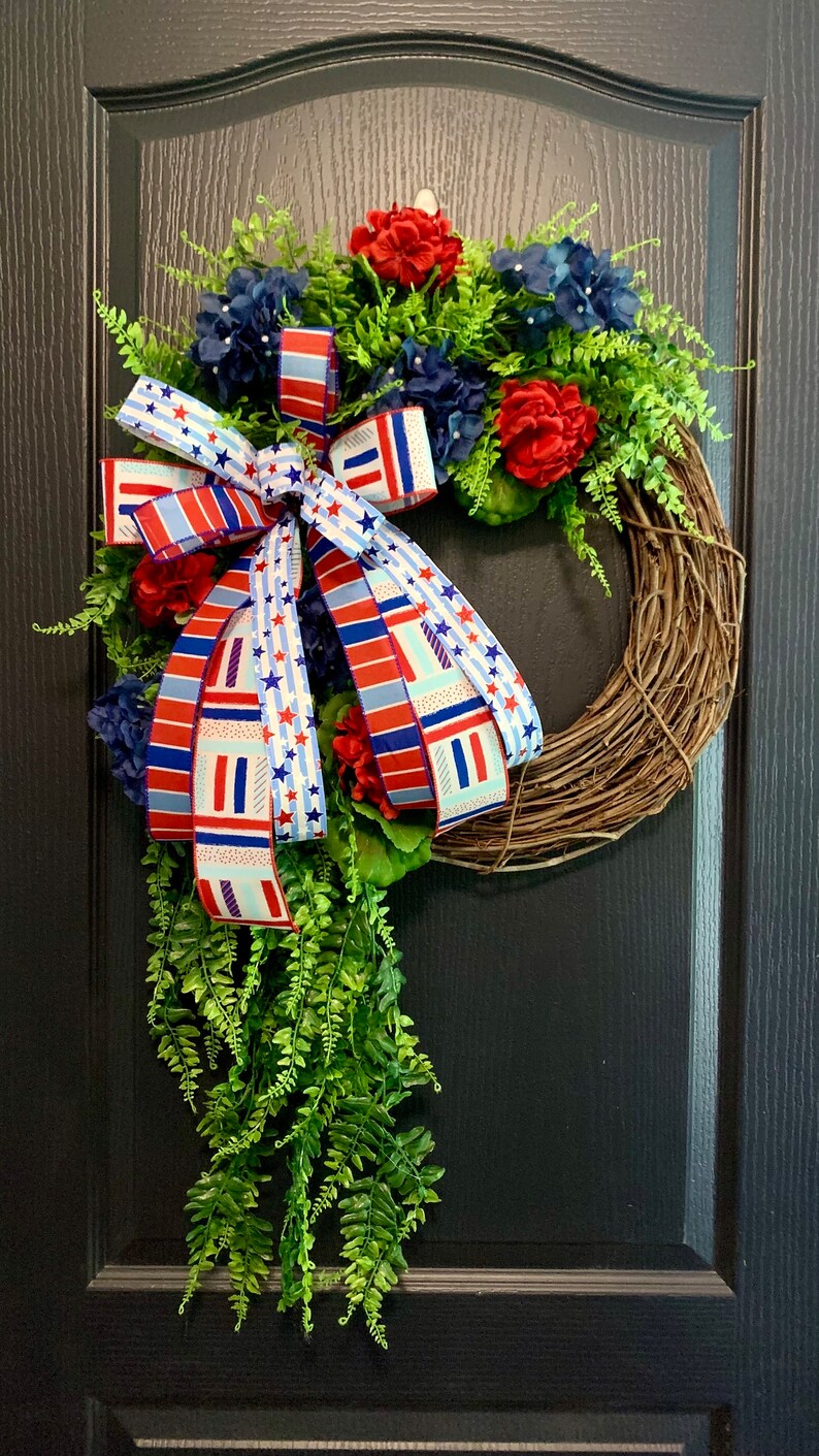 Patriotic Front Door Wreath, 4th of July Wreath, Summer Grapevine ...